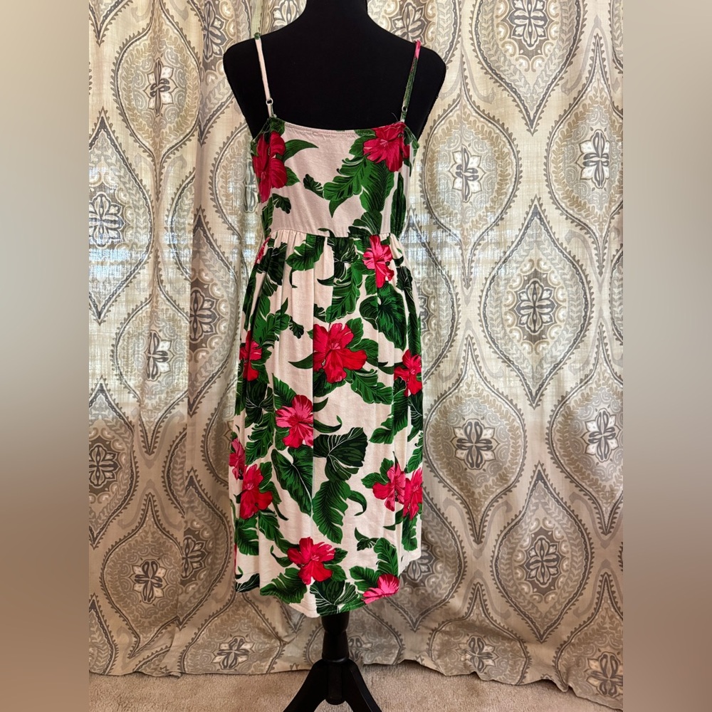 One Love Clothing Tropical Hibiscus Midi Dress Size Small Pink Green Floral - Picture 2 of 7